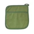 Manique de cuisine verte unie en tissu bouclette avec poche et boucle pour cuisson et four. - Vert