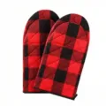 Red and black buffalo plaid oven mitts, thick heat resistant cotton kitchen gloves. - Single Insulation Glove / Red & Black