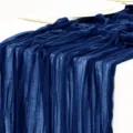 Corsia per tavola in garza blu scuro stile bohémien tovaglia pieghettata per festa di nozze - 90*180cm / Blu Scuro