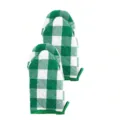 Green and white checkered oven mitts, thick quilted cotton heat resistant gloves for kitchen baking. - Single Insulation Glove / Green And White