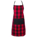 Red and black buffalo plaid kitchen apron with adjustable neck strap and convenient front pocket. - 66×88 cm / Red & Black