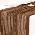 Runner da Tavola in Mussola Marrone Tessuto Garza Stropicciata Boho per Matrimonio Festa - 90*180cm / Marrone