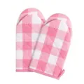 Pink and white plaid cotton oven mitts, thickened heat-resistant gloves for baking and cooking. - Single Insulation Glove / Pink White