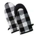 Black and white buffalo plaid oven mitts, heat resistant cotton kitchen baking gloves main. - Black and White Gloves