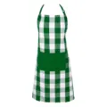 Green and white plaid kitchen apron with pocket and adjustable strap for cooking baking. - 66×88 cm / Green And White