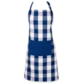 Blue and white plaid kitchen apron with front pocket, waterproof fabric for restaurant cooking. - 66×88 cm / Blue with Cream White