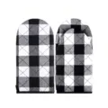Classic black and white plaid cotton oven mitts, thick heat-resistant kitchen gloves pair. - Single Insulation Glove / Black and White