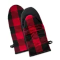 Red and black buffalo plaid oven mitts, thick cotton heat resistant kitchen baking gloves. - Red and Black Gloves