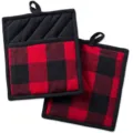 Red black buffalo plaid cotton kitchen pot holder pair with hanging loop for baking. - Red and Black Pot Pads