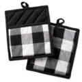 Black and white buffalo plaid kitchen pot holders, thick cotton oven mitts, heat resistant. - Black and White Pot Pads