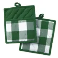 Green and white plaid cotton pot holders set, thick kitchen baking heat insulation pads. - Green and White Pot Pads