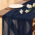 Navy blue crinkled cheesecloth table runner for bohemian wedding party home decor elegant - Dark Blue