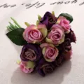 Artificial rose bouquet 12 heads small fake flowers wedding photography props decor - Purple