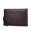 Ανδρική σκούρα καφέ δερμάτινη τσάντα clutch με λουράκι καρπού και φερμουάρ για κινητό. - L / Καφέ