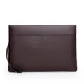 Καφέ ανδρική τσάντα clutch από δέρμα με λουράκι καρπού και ανάγλυφο σχέδιο, φορητό πορτοφόλι. - S / Καφέ