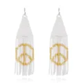 Orecchini pendenti con perline bianche fatte a mano stile boho con simbolo di pace oro. - Bianco