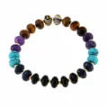 Colorful gemstone abacus bead bracelet boho handmade beaded wrist jewelry close up display - Black Coffee