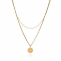 Detailed view of the double layer gold stainless steel letter J pendant necklace closeup. - Letter J Style (NE0392 J)