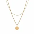 Detailed view of the double-layer gold chain necklace featuring a round letter K pendant. - Letter K Style (NE0392 K)