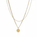 Detail shot of gold double layer letter T pendant necklace stainless steel chain closeup. - Letter T Style (NE0392 T)