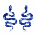 Exaggerated blue marbled acrylic snake earrings for women, unique long statement jewelry pieces. - Blue & White (EA1848)