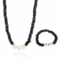 Handgefertigte Muschel Perlen Halskette Armband Schmuck Set Bohème Perlen Pullover Kette - Armband Ohne Kette / Schwarz
