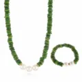 Handgemachte grüne Muschelscheiben Perlen Halskette Armband Schmuck Set für Damen, schick. - Armband Ohne Kette / Grün