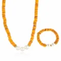 Handgemachte orange Muschelperlen Halskette Armband Schmuck Set fuer Damen Strand - Armband Ohne Kette / Gelb