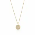 Detailed view of the gold-plated initial pendant necklace, showcasing paved zircon and chain. - Letter I (NE0416)
