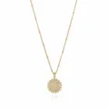 Gold initial M necklace with cubic zirconia paved round pendant and beaded chain. - Letter M (NE0416)
