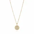 Gold-colored chain necklace featuring a rhinestone paved round letter T pendant for women. - Letter T (NE0416)