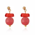 Elegant red gemstone dangling earrings featuring gold-tone metal beads for women daily wear. - Red Semi-precious Stone Splicing Style (EA1939-1)