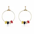 Close-up detail of gold hoop earrings with multi-color beads, fashionable jewelry design. - Gold Hoop Multicolor Bead Style (EA1939-3)