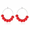 Detailed view of red clay bead hoop earrings, stylish bohemian candy color jewelry for women. - Regular Style (EA1903) / Red