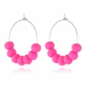 Minimalist pink bead hoop earrings for women, sweet candy color bohemian fashion jewelry. - Regular Style (EA1903) / Rose Red