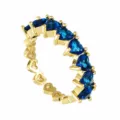 Elegante anello aperto cuore zirconia blu placcato oro gioiello moda regolabile - Aperto Regolabile / Stile 1 (R0022) / Oro e Blu
