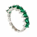 Anello regolabile argentato con zirconi cubici verdi a forma di cuore per uno stile quotidiano chic. - Aperto Regolabile / Stile 1 (R0022) / Argento Verde