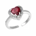 Elegant heart-shaped red cubic zirconia adjustable silver ring for women fashion jewelry - Adjustable Open / Style 2 (R0022) / Silver Red