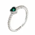 Silver open adjustable ring featuring a vibrant green heart-shaped cubic zirconia stone. - Adjustable Open / Style 3 (R0022) / Silver Green