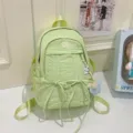Casual nylon backpack for women, cute light green student school bag with ribbon decor. - With Pendant / Green
