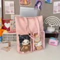 Cute pink clear ita bag double pocket canvas tote bag for cotton dolls and student daily use. - Bare Bag / Pink