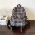 Retro plaid small backpack for women, casual vintage double shoulder bag versatile daily. - One Size / Khaki