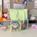 Cute transparent ita bag for plush dolls, green canvas shoulder tote with clear pockets. - Bare Bag / Light Green