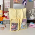 Yellow transparent canvas tote bag, cute cartoon doll pain bag for students and daily use. - Bare Bag / Light Yellow
