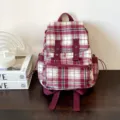 Vintage red plaid backpack for women casual retro school bag cute daily daypack small size. - One Size / Red