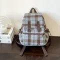 Classic plaid backpack for women vintage style cute school bag casual daily campus daypack - One Size / Blue