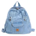Casual denim backpack for women vintage light blue school bag with multiple pockets and secure zip. - Light Blue