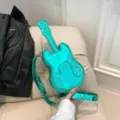 Glossy metallic guitar shaped crossbody bag, unique trendy niche design shoulder bag for women. - Guitar Shaped / Green