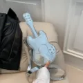 Metallic silver guitar shaped shoulder bag unique novelty crossbody handbag for women. - Guitar Shape / Silver