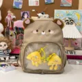 Zaino trasparente con orecchie d'orso, grande ed elegante borsa scolastica per ragazze. - Borsa Sola (Senza Pendente) / Orso / Marrone scuro